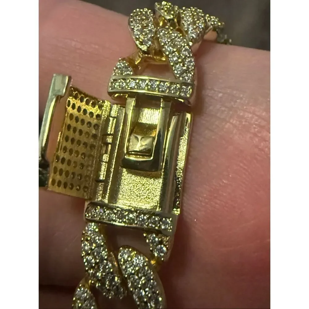 Luxury Gold Vermeil Moissanite Iced Out Cuban Link Bracelet 8